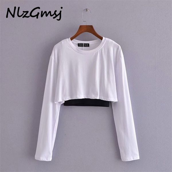 t shirt women crop op woman contrast elastic rims long sleeve - female o neck cotton -shirts 03 210628, White
t shirt women crop op woman contrast elastic rims long sleeve - female o neck cotton -shirts 03 210628, White