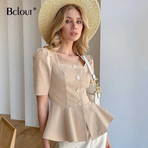 bclout elegant beige slim short sleeve peplum women square collar single breasted thin blouse shirt female summer 210709, White
bclout elegant beige slim short sleeve peplum women square collar single breasted thin blouse shirt female summer 210709, White