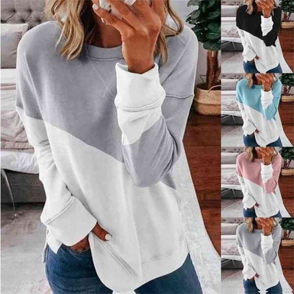 women's geometry long-sleeved round neck contrast color loose t-shirt ladies casual pullover stitching woman tshirts 210517, White
women's geometry long-sleeved round neck contrast color loose t-shirt ladies casual pullover stitching woman tshirts 210517, White