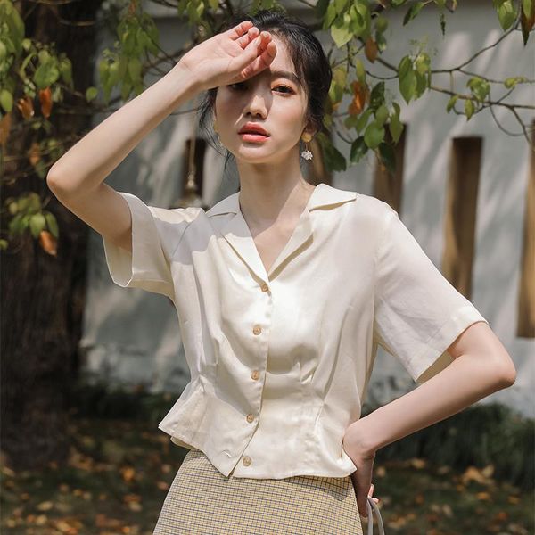 women's blouses & shirts women blouse blusas mujer de moda 2021 summer fashion lace-up lapel short-sleeved shirt female clothes 325, White
women's blouses & shirts women blouse blusas mujer de moda 2021 summer fashion lace-up lapel short-sleeved shirt female clothes 325, White