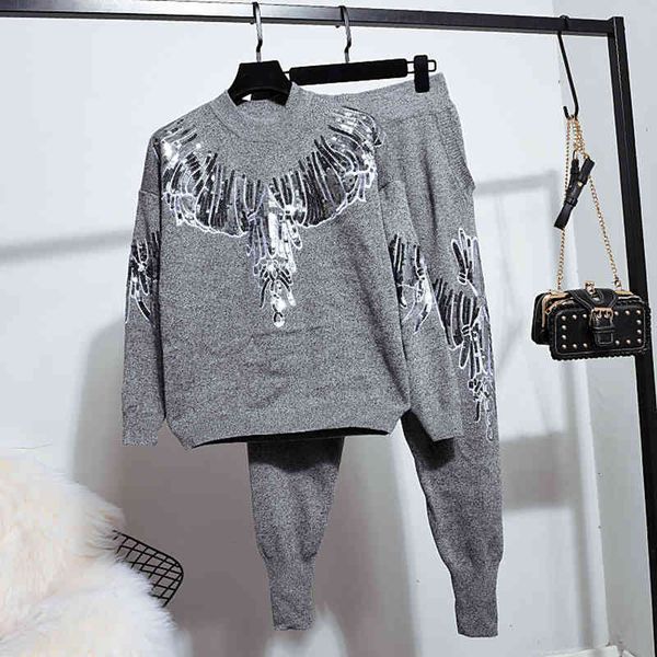 women's tracksuits winter tracksuit suit fashion wings sequin long sleeve knitted sweater + casual harlan pants 2 piece set g, Gray
women's tracksuits winter tracksuit suit fashion wings sequin long sleeve knitted sweater + casual harlan pants 2 piece set g, Gray