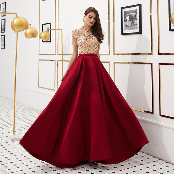party dresses luxury red crystal beaded prom high neck a line floor length short sleeve women long 2021, White;black
party dresses luxury red crystal beaded prom high neck a line floor length short sleeve women long 2021, White;black