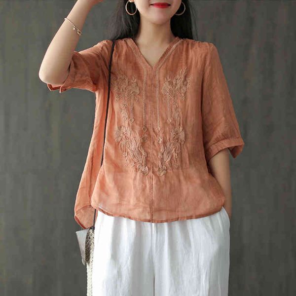 johnature ramie embroidery vintage women shirts v-neck short sleeve summer chinese style blouses loose 6 colors 210521, White
johnature ramie embroidery vintage women shirts v-neck short sleeve summer chinese style blouses loose 6 colors 210521, White