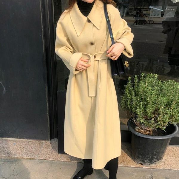 women's wool & blends women autumn winter vintage long coat woolen overcoat jacket sashes turn-down collar single breasted full sleeve, Black
women's wool & blends women autumn winter vintage long coat woolen overcoat jacket sashes turn-down collar single breasted full sleeve, Black