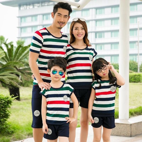 summer family matching outfits dad son mom daughter 2 pieces set striped short t-shirt +pants couple clothes, Blue
summer family matching outfits dad son mom daughter 2 pieces set striped short t-shirt +pants couple clothes, Blue