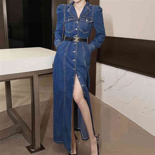 autumn denim long dress women casual lapel sleeve cowboy vestidos korean elegant work ol jean robe femme 210514, Black;gray
autumn denim long dress women casual lapel sleeve cowboy vestidos korean elegant work ol jean robe femme 210514, Black;gray
