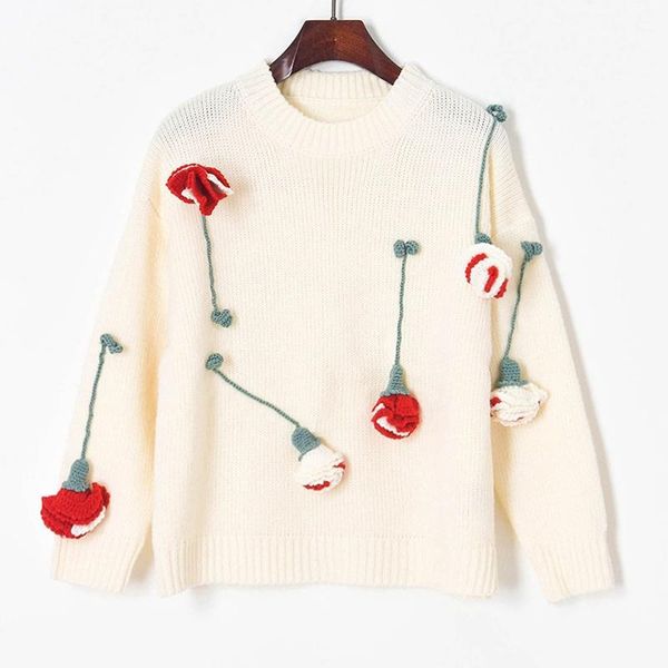 women's sweaters crochet 3d floral white sweater women pullover 2021 autumn winter thick needle knitted round neck flower jumper, White;black
women's sweaters crochet 3d floral white sweater women pullover 2021 autumn winter thick needle knitted round neck flower jumper, White;black