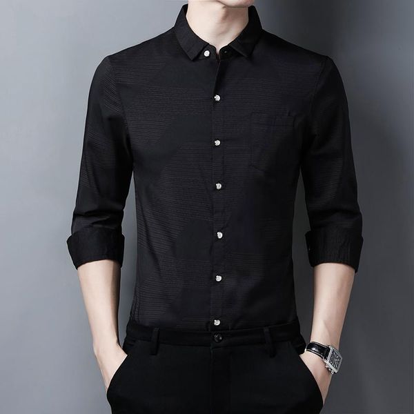 men's casual shirts 2021 classic striped men autumn long-sleeved slim fit business formal dress shirt social party chemise homme, White;black
men's casual shirts 2021 classic striped men autumn long-sleeved slim fit business formal dress shirt social party chemise homme, White;black