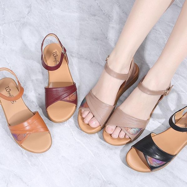 sandals mom female summer ethnic low heel genuine leather printed large size middle-aged anti-slip soft shoes, Black
sandals mom female summer ethnic low heel genuine leather printed large size middle-aged anti-slip soft shoes, Black