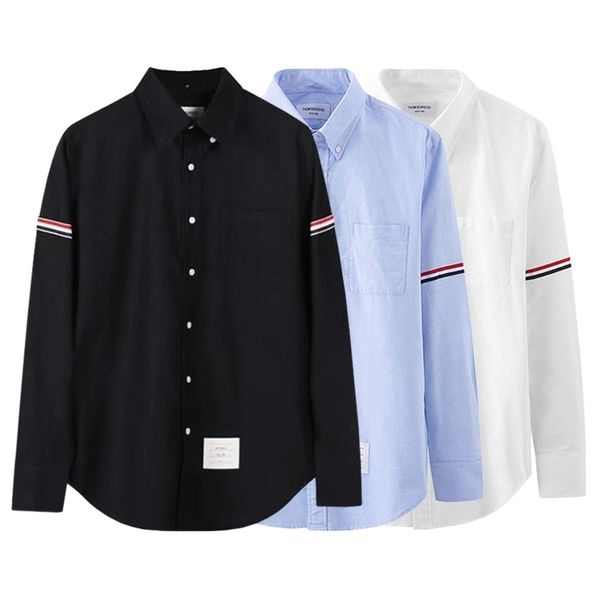 light luxury brand tb men's autumn and winter pure cotton oxford fashion embroidery label contrast ribbon slim long sleeve shirt, White;black
light luxury brand tb men's autumn and winter pure cotton oxford fashion embroidery label contrast ribbon slim long sleeve shirt, White;black