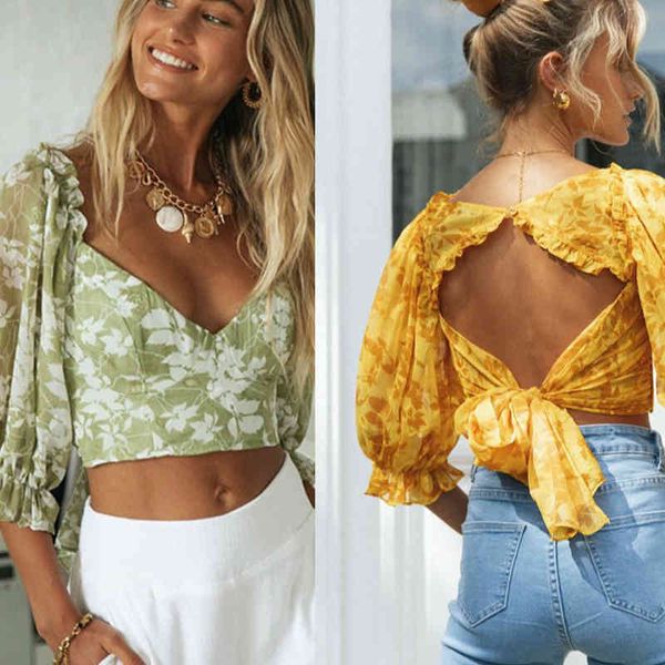 new women's leaf print blouses mesh half sleeve deep v neck crop backless bow ruffles female summer shirts outfits 210413, White
new women's leaf print blouses mesh half sleeve deep v neck crop backless bow ruffles female summer shirts outfits 210413, White