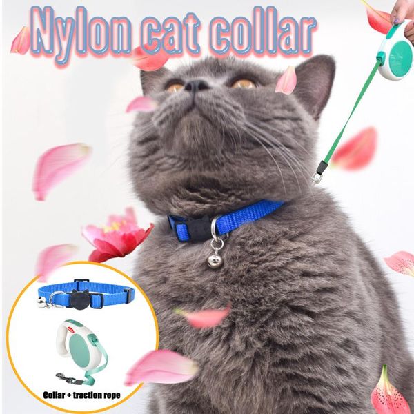 cat collars & leads pet collar traction rope retractable combination set dog bell towing leash para perro