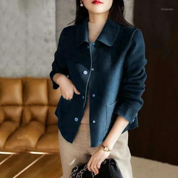 women's wool & blends 2021 autumn and winter double-sided woolen coat short loose high-end korean without cashmere, Black
women's wool & blends 2021 autumn and winter double-sided woolen coat short loose high-end korean without cashmere, Black