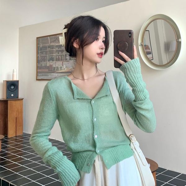 women's knits & tees solid long-sleeved knit short paragraph cardigan women outside the ride air-conditioned shirt round neck loose luy, White
women's knits & tees solid long-sleeved knit short paragraph cardigan women outside the ride air-conditioned shirt round neck loose luy, White