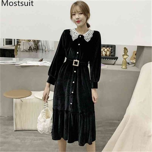 spring vintage black velvet long dress women sleeve lace collar dresses single-breasted sashes pleated fashion vestido 210513, Black;gray
spring vintage black velvet long dress women sleeve lace collar dresses single-breasted sashes pleated fashion vestido 210513, Black;gray