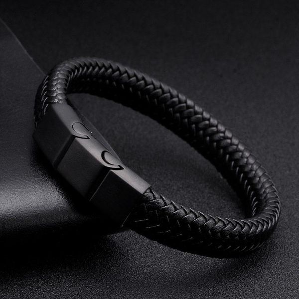 link, chain punk men jewelry black braided genuine leather bracelet stainless steel magnetic clasp link charm fashion male bangles
link, chain punk men jewelry black braided genuine leather bracelet stainless steel magnetic clasp link charm fashion male bangles