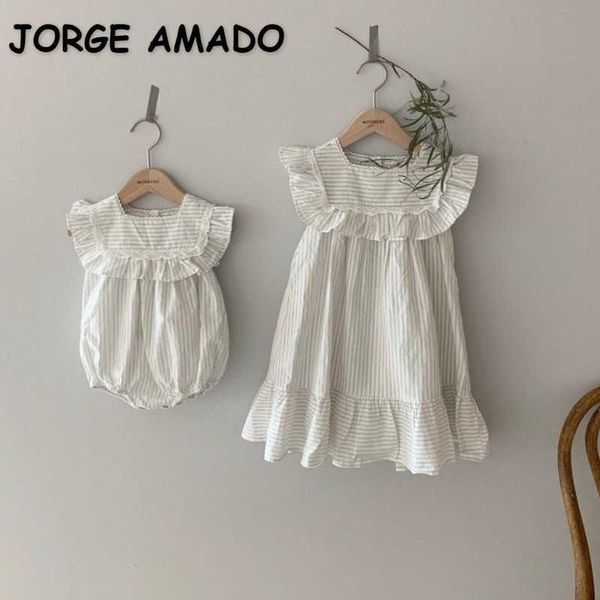 summer family matching sets striped sleeveless lace ruffles bodysuit + dress sister matches outfits e1536 210610, Blue
summer family matching sets striped sleeveless lace ruffles bodysuit + dress sister matches outfits e1536 210610, Blue