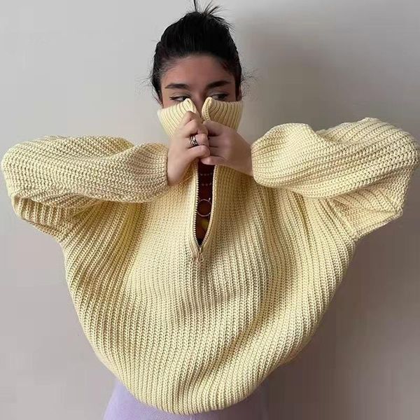 women's sweaters autumn winter knitted sweater women thickening pullovers casual zipper collar loose knitwear female white jumper 2021, White;black
women's sweaters autumn winter knitted sweater women thickening pullovers casual zipper collar loose knitwear female white jumper 2021, White;black