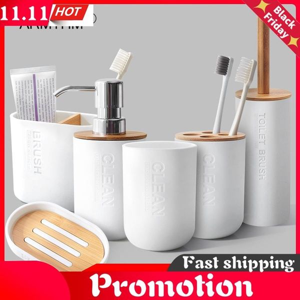 bathroom set toothbrush holder mouthwash cup toilet brush soap dish lotion tumblerful wash rack household/el bamboo bath accessory
bathroom set toothbrush holder mouthwash cup toilet brush soap dish lotion tumblerful wash rack household/el bamboo bath accessory