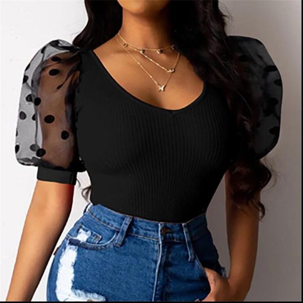 women sheer shirt mesh puff sleeve blouse shirts summer blusas female pullovers elegant see ribbed, White
women sheer shirt mesh puff sleeve blouse shirts summer blusas female pullovers elegant see ribbed, White