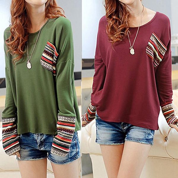 women's t-shirt stylish bar women long sleeve patchwork tee shirt womens casual pockets tunic ladies round neck checked loose t shirts, White
women's t-shirt stylish bar women long sleeve patchwork tee shirt womens casual pockets tunic ladies round neck checked loose t shirts, White