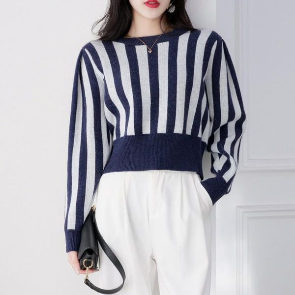women's sweaters fashion chic fall cropped sweater women simple p-neck striped jumpers autumn long sleeve all match knitted pullovers, White;black
women's sweaters fashion chic fall cropped sweater women simple p-neck striped jumpers autumn long sleeve all match knitted pullovers, White;black