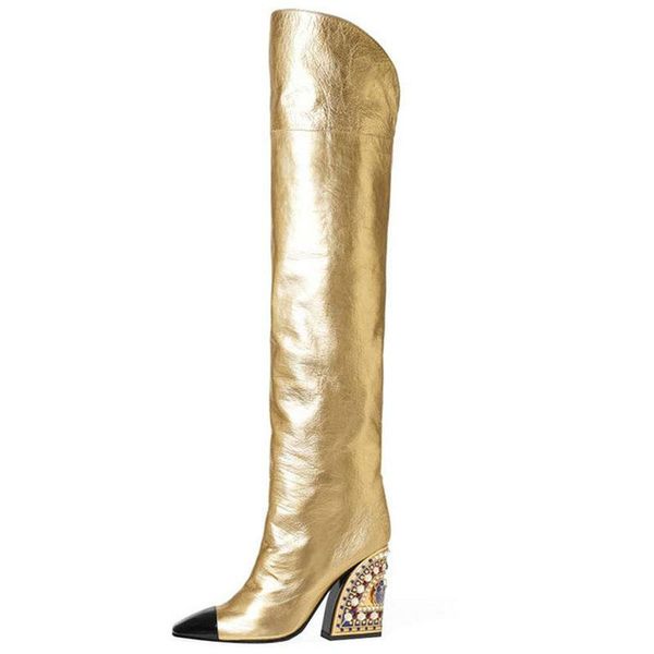 boots over-the-knee golden high winter rhinestone thick heel catwalk tide big size fish pattern pointed high-heeled, Black
boots over-the-knee golden high winter rhinestone thick heel catwalk tide big size fish pattern pointed high-heeled, Black