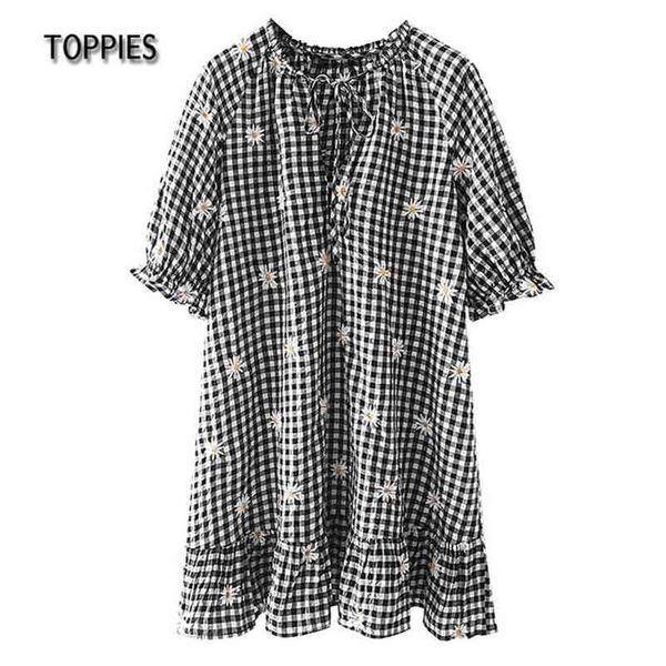 casual tunic dress woman vintage flower embroidered mini plaid ruffles hem 210421, Black;gray
casual tunic dress woman vintage flower embroidered mini plaid ruffles hem 210421, Black;gray