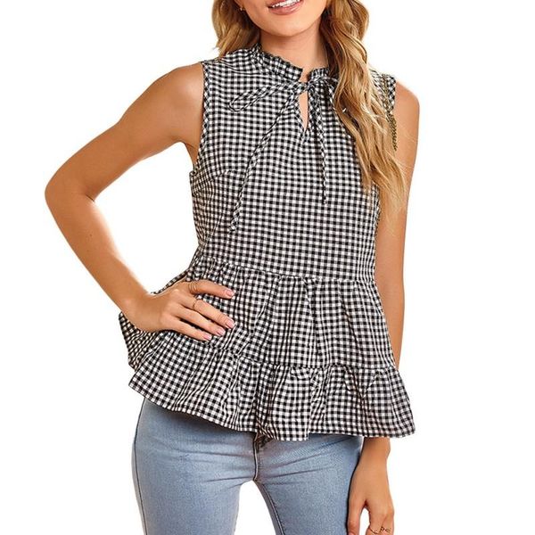 women's blouses & shirts women summer leaves sleeve plaid blouse sleeveless slim female crop ladies shirt, White
women's blouses & shirts women summer leaves sleeve plaid blouse sleeveless slim female crop ladies shirt, White