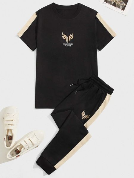 men letter & elk print contrast panel tee & drawstring sweatpants g46d#, Gray
men letter & elk print contrast panel tee & drawstring sweatpants g46d#, Gray