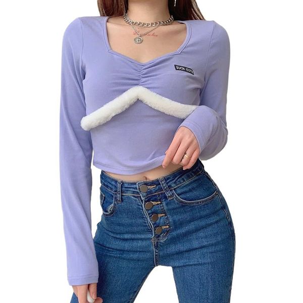 women's t-shirt fashion women solid color t-shirts patchwork design see through long sleeve loose plush pullovers, White
women's t-shirt fashion women solid color t-shirts patchwork design see through long sleeve loose plush pullovers, White
