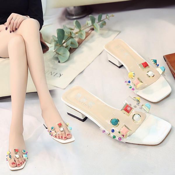 slippers 2009 summer female fashion net red rivet one-word transparent korean edition outside wearing sandals tide, Black
slippers 2009 summer female fashion net red rivet one-word transparent korean edition outside wearing sandals tide, Black