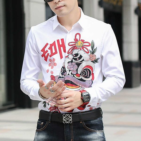 luxury shirts for men long sleeve slim fit casual formal dress shirts chemise homme chinese style streetwear clothing 210527, White;black
luxury shirts for men long sleeve slim fit casual formal dress shirts chemise homme chinese style streetwear clothing 210527, White;black