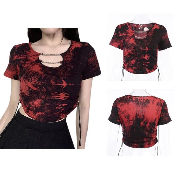 women's t-shirt kf-hollow out t-shirts women harajuku gothic tie dye chain short sleeve drawstring tshirts female casual, White
women's t-shirt kf-hollow out t-shirts women harajuku gothic tie dye chain short sleeve drawstring tshirts female casual, White