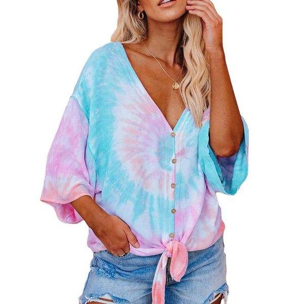 women v-neck batwing sleeve loose shirt casual tie dyed lace-up button blouse female autumn party beach clothes shirts women's blouses, White
women v-neck batwing sleeve loose shirt casual tie dyed lace-up button blouse female autumn party beach clothes shirts women's blouses, White