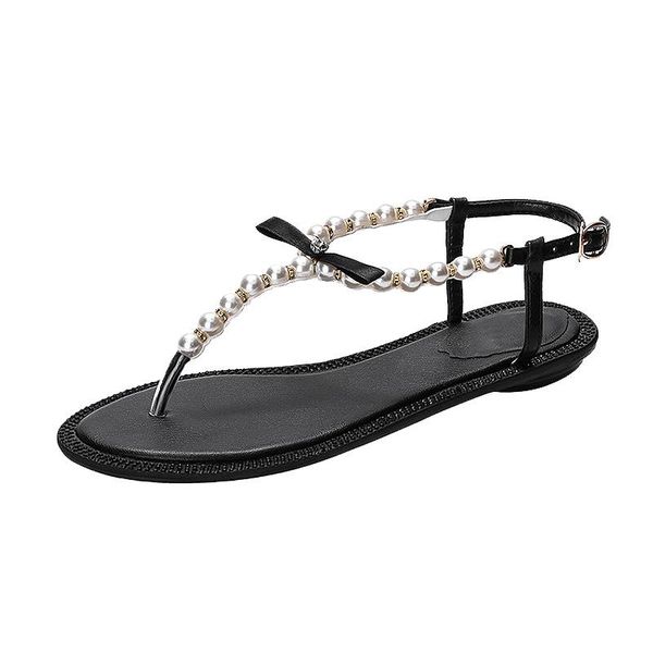women's sandals 2021 summer women pearl female rhinestone t strap shoes flat heels, Black
women's sandals 2021 summer women pearl female rhinestone t strap shoes flat heels, Black