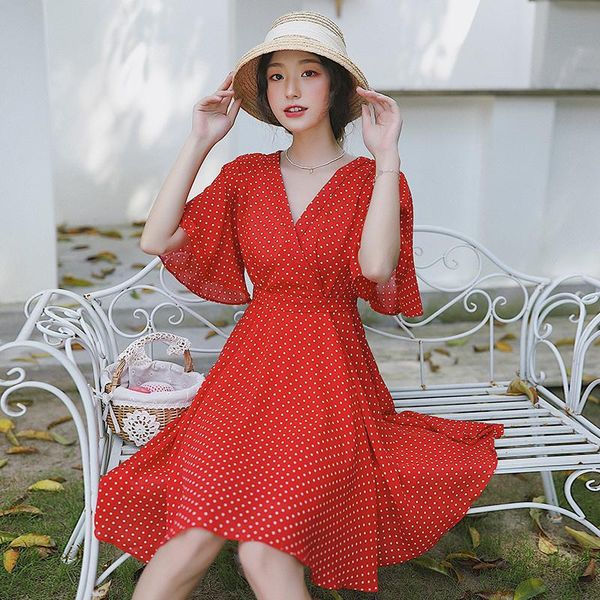 6208# maternity dress summer chiffon v neck dot printing short sleeves loose stylish pregnant women mom dresses, White
6208# maternity dress summer chiffon v neck dot printing short sleeves loose stylish pregnant women mom dresses, White