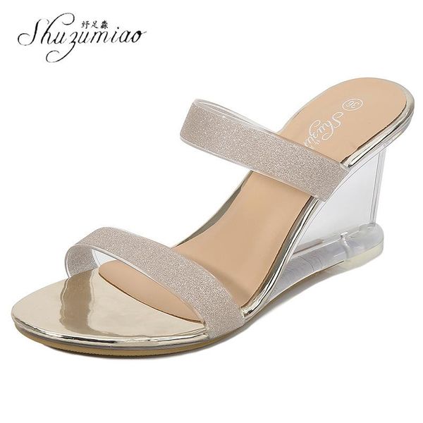women shoes wedges heels slippers high heel fish mouth sequined slides party woman gold silver, Black
women shoes wedges heels slippers high heel fish mouth sequined slides party woman gold silver, Black