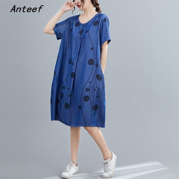 short sleeve plus size denim vintage floral dresses for women casual loose midi summer dress elegant clothes sundress 210517, Black;gray
short sleeve plus size denim vintage floral dresses for women casual loose midi summer dress elegant clothes sundress 210517, Black;gray