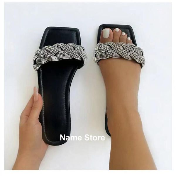 slippers summer women's flat sandals woven rhinestone open toe outdoor fashion handmade beach shoes plus size, Black
slippers summer women's flat sandals woven rhinestone open toe outdoor fashion handmade beach shoes plus size, Black