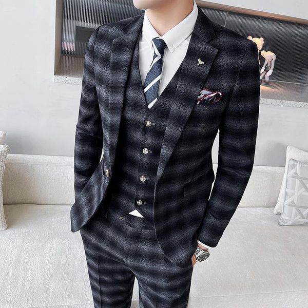 men's suits & blazers autumn and winter suits, self-cultivation checkered barbershop business personality suit wedding three-piece, White;black
men's suits & blazers autumn and winter suits, self-cultivation checkered barbershop business personality suit wedding three-piece, White;black