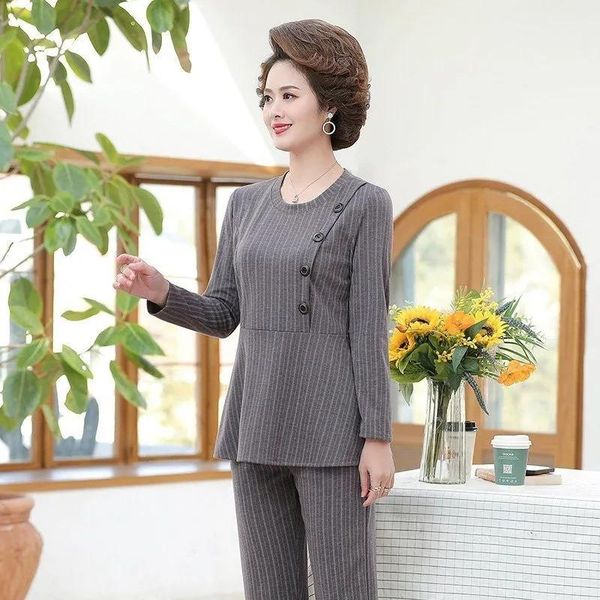 fashion striped two piece set women spring mother casual plus size clothes pullover o-neck long sleeve elastic waist pant women's pants, White
fashion striped two piece set women spring mother casual plus size clothes pullover o-neck long sleeve elastic waist pant women's pants, White