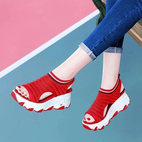 sandals stretch fabric women sport 2021summer mesh casual wedges hollow platform shoes korean style height increase 8cm, Black
sandals stretch fabric women sport 2021summer mesh casual wedges hollow platform shoes korean style height increase 8cm, Black