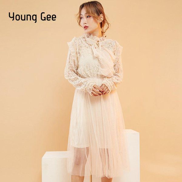 casual dresses young gee 2021 spring women floral trimmed with agaric lace dress sweet slim waist bow neck long sleeve robe, Black;gray
casual dresses young gee 2021 spring women floral trimmed with agaric lace dress sweet slim waist bow neck long sleeve robe, Black;gray