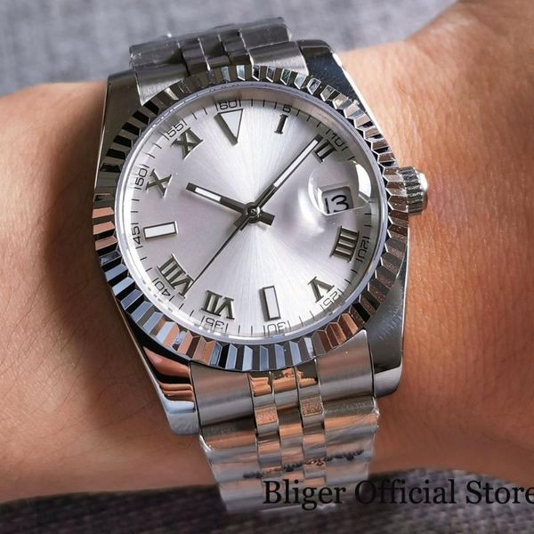 wristwatches date 36mm fluted bezel automatic men watch silver dial roman numbers miyota 8215 jubilee bracelet glass back sapphire, Slivery;brown
wristwatches date 36mm fluted bezel automatic men watch silver dial roman numbers miyota 8215 jubilee bracelet glass back sapphire, Slivery;brown