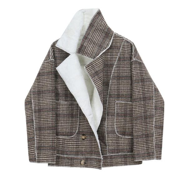 women's wool & blends british style pattern plus woolen coat 2021 winter loose, Black
women's wool & blends british style pattern plus woolen coat 2021 winter loose, Black