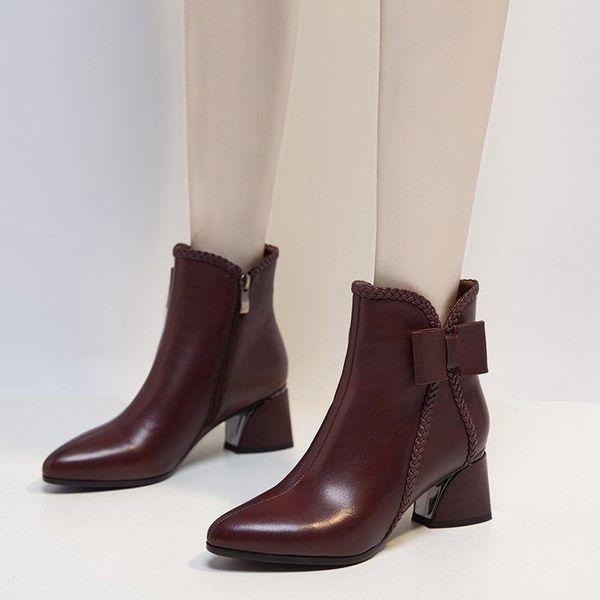 boots 2021 autumn/winter ankle woman short pointed toe women fall shoes booties squre heel footware black