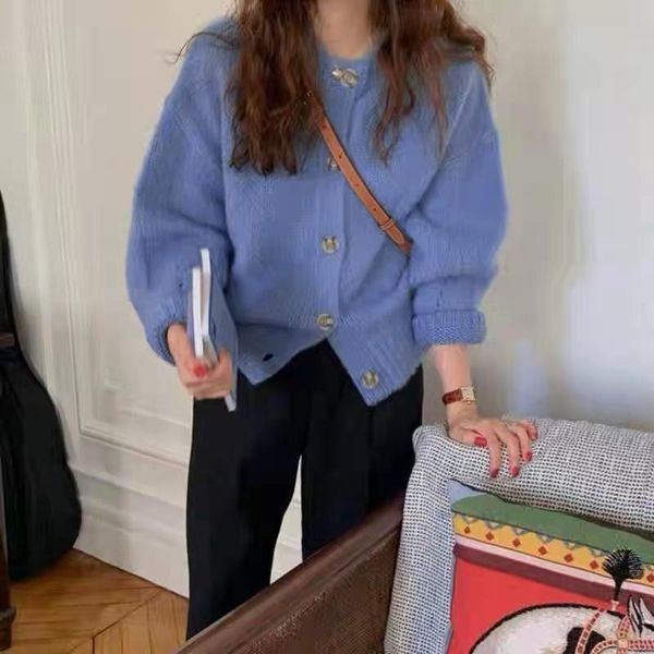 women's knits & tees soft milk blue sweater coat short spring and autumn idle, White
women's knits & tees soft milk blue sweater coat short spring and autumn idle, White