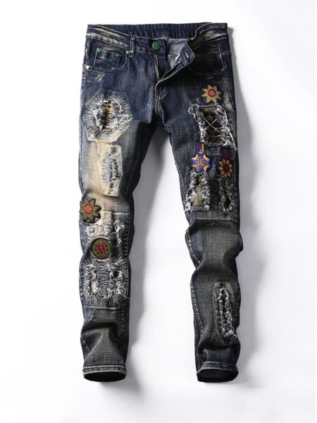 men's jeans nice slim elastic ripped quilting embroidery style pants trousers male, Blue
men's jeans nice slim elastic ripped quilting embroidery style pants trousers male, Blue