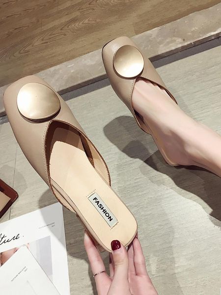 women's shoes slippers outside the summer 2021 metal button shallow calf muller, Black
women's shoes slippers outside the summer 2021 metal button shallow calf muller, Black
